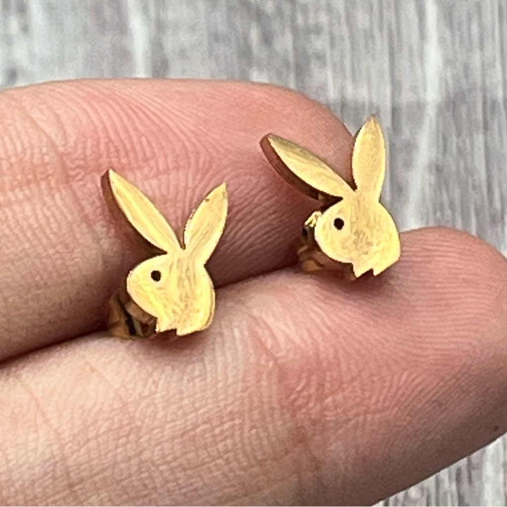 New Playboy Rose Gold 14k Gold Plated Playboy Bunny Stud Earrings Y2k Cute 28$